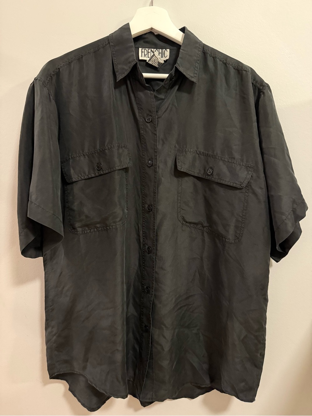 Silk Black Short Sleeve Button-Up Shirt